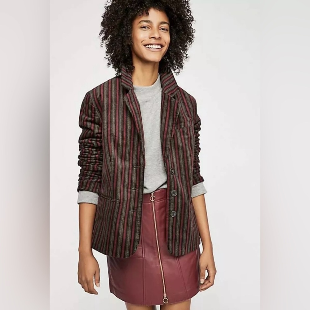 Free People Striped Jacket - Red and Gray